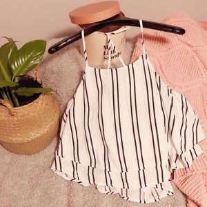 Striped Racerback Crop Top Black & White